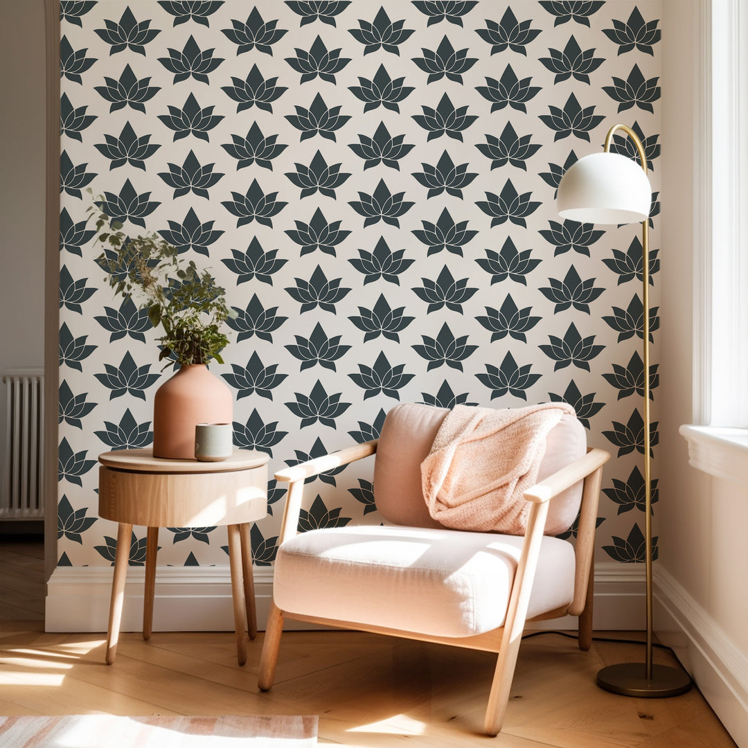 Lotus - Charcoal Wallpaper by Bohemian Bungalow Collection