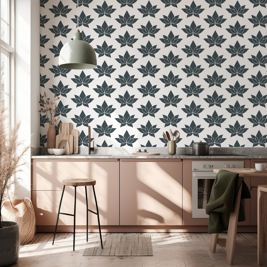 Lotus - Charcoal Wallpaper by Bohemian Bungalow Collection