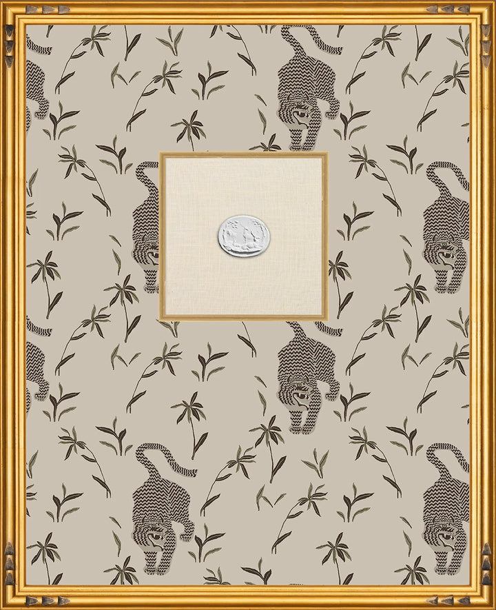 Framed Intaglio Wall Art - Stalking Tiger - Almond