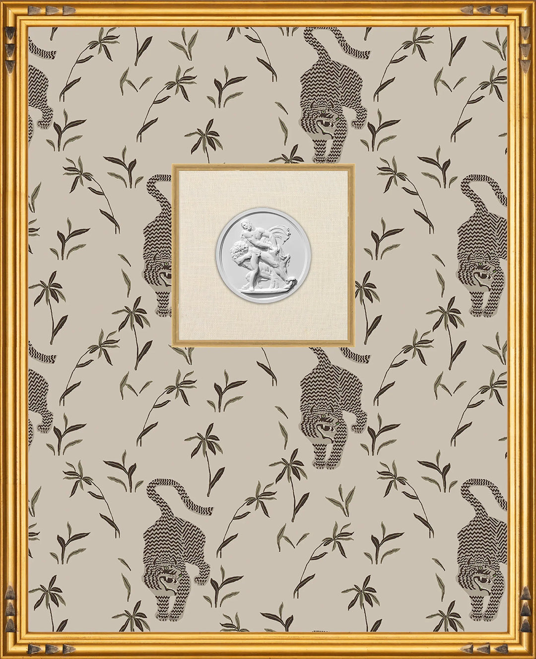 Framed Intaglio Wall Art - Stalking Tiger - Almond