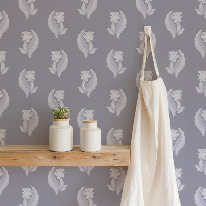 Morning Glory - Purpled Gray Botanical Wallpaper