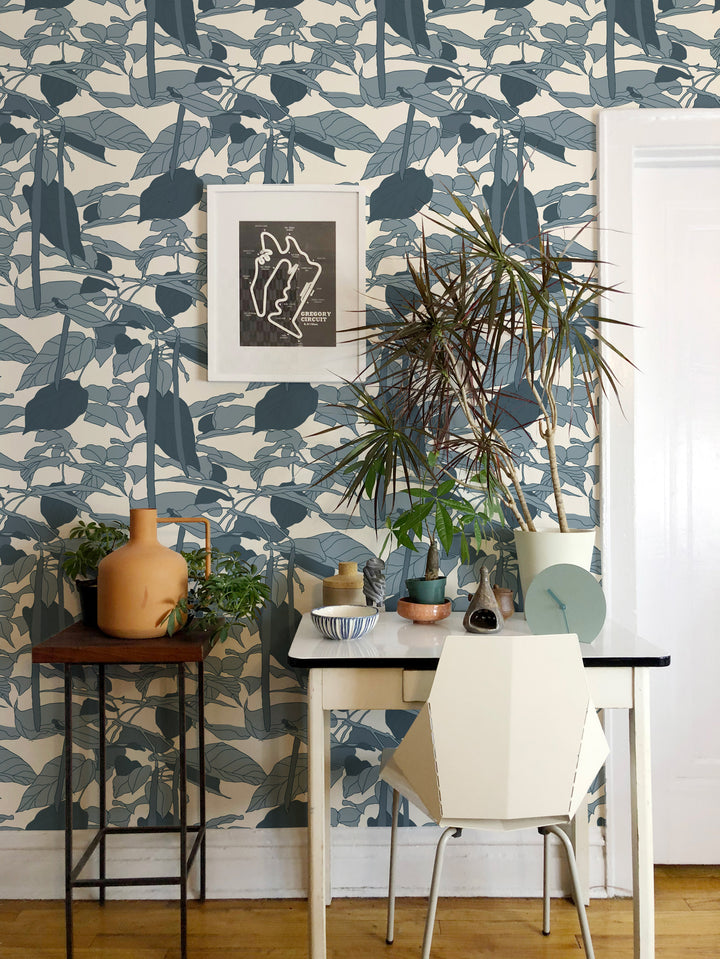 Canopy Sketch - Blue Smoke Floral Wallpaper by Natalie Papier