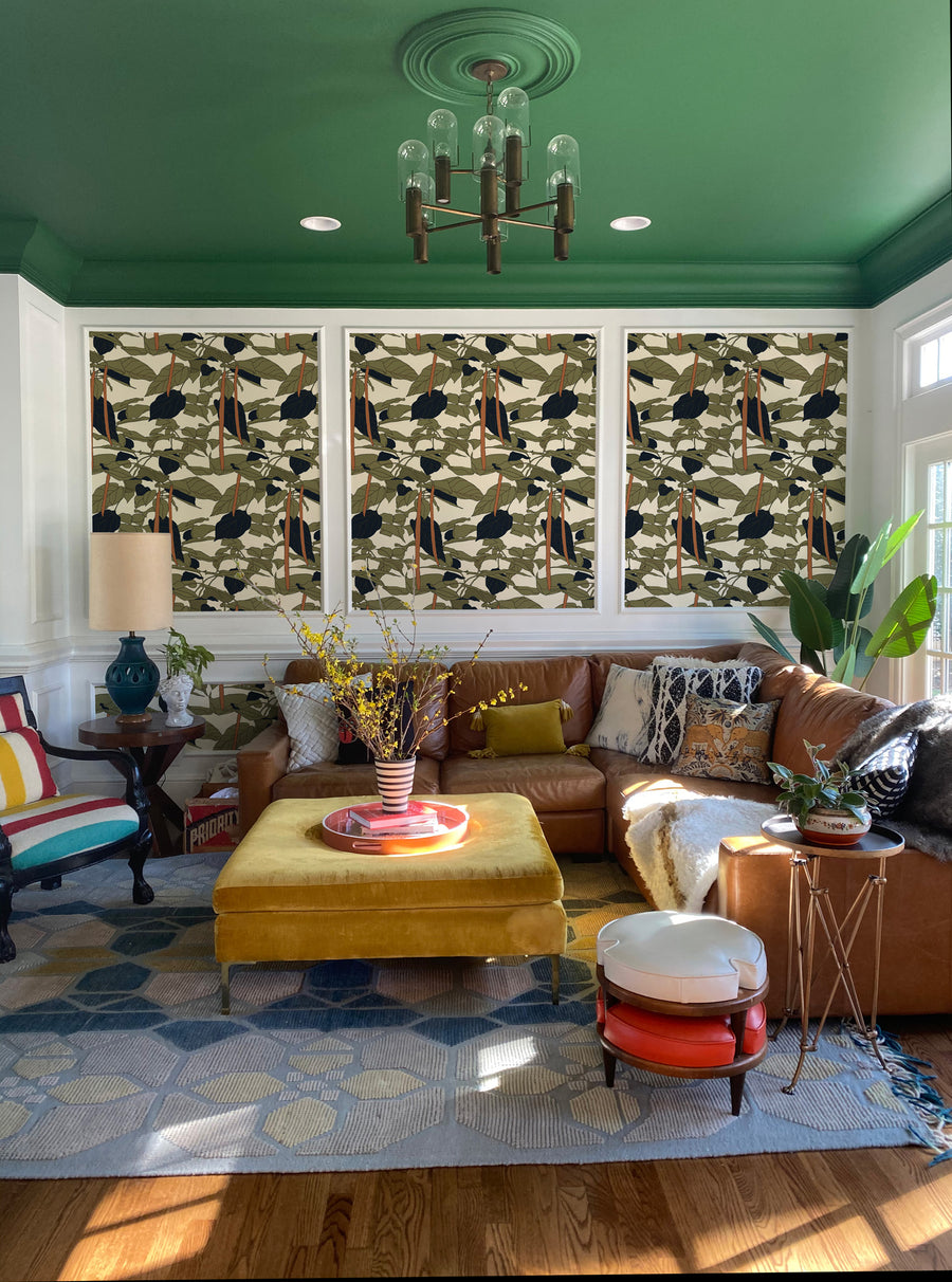 Canopy Sketch - Catalpa Fall Green Floral Wallpaper by Natalie Papier ...