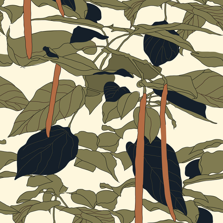 Canopy Sketch - Catalpa Fall Green Floral Wallpaper by Natalie Papier