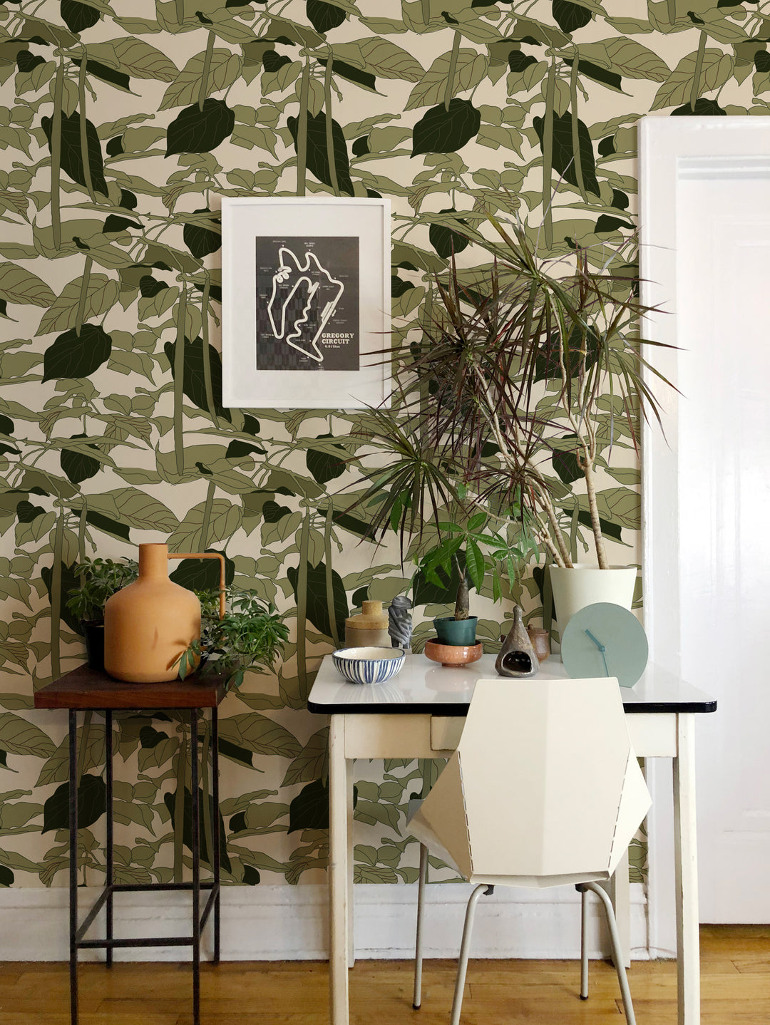Canopy Sketch - Pistachio Floral Wallpaper by Natalie Papier