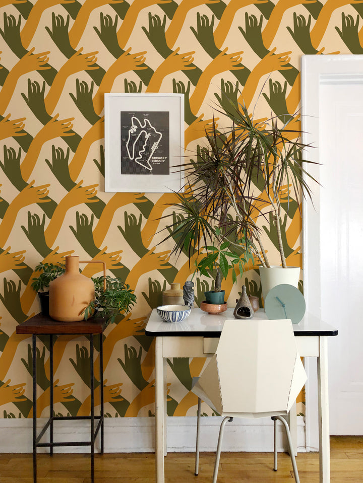 Connect - Mid Century Amber Wallpaper by Natalie Papier