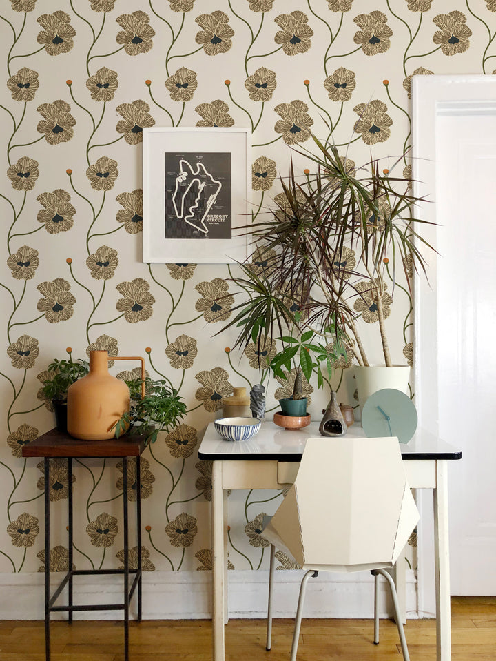 Flourish - Linen Floral Wallpaper by Natalie Papier
