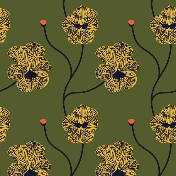 Flourish - Olive Canary Wallpaper by Natalie Papier