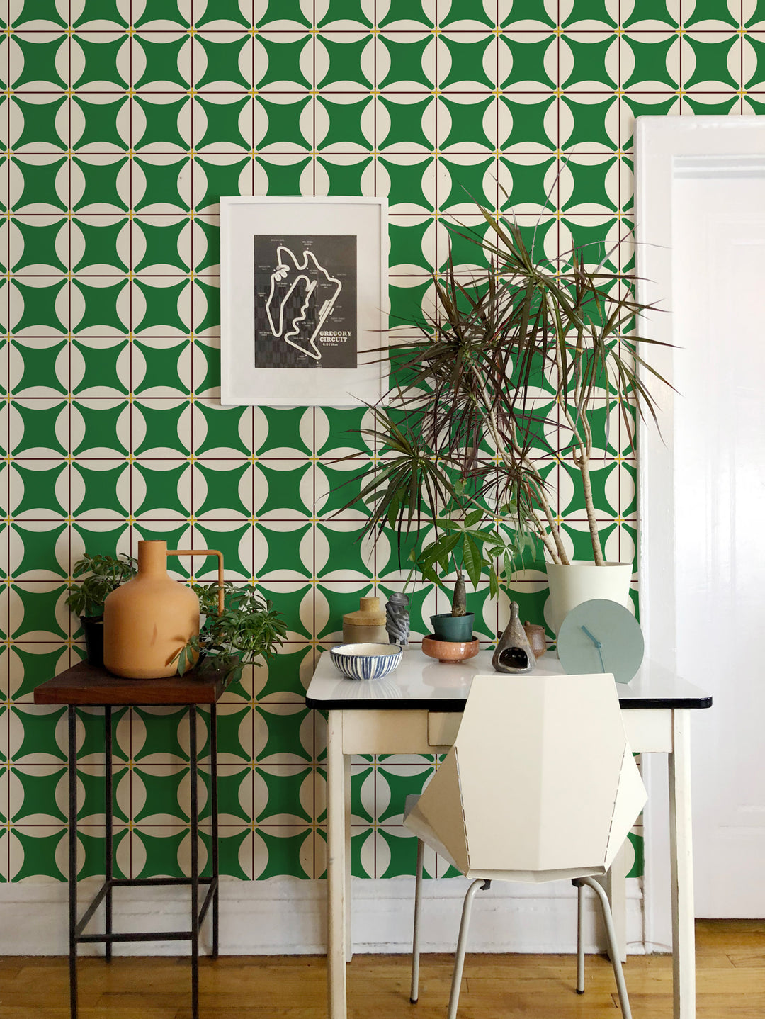 Traveler Tile - Kelly Green Wallpaper by Natalie Papier