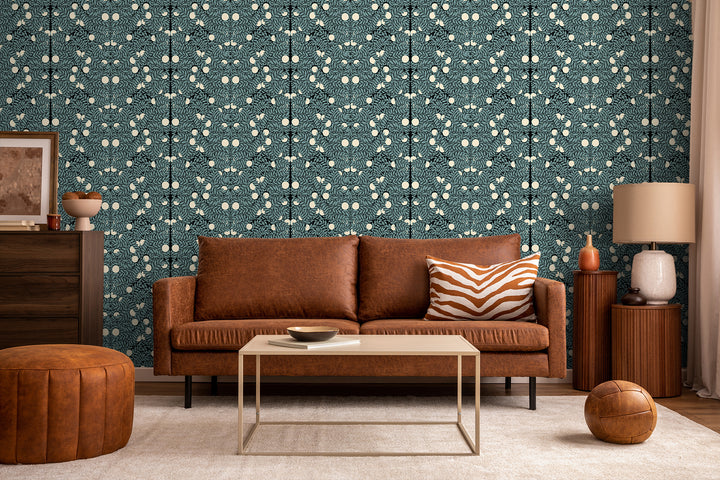 Orange Bush - Blue & Cream Floral Wallpaper