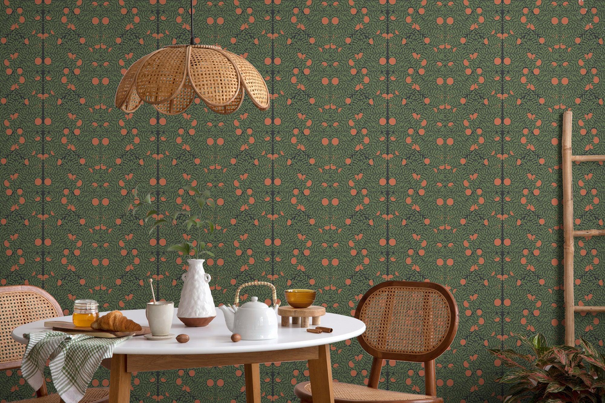 Floraバネルジー Orange Bush - Forest Floral Wallpaper