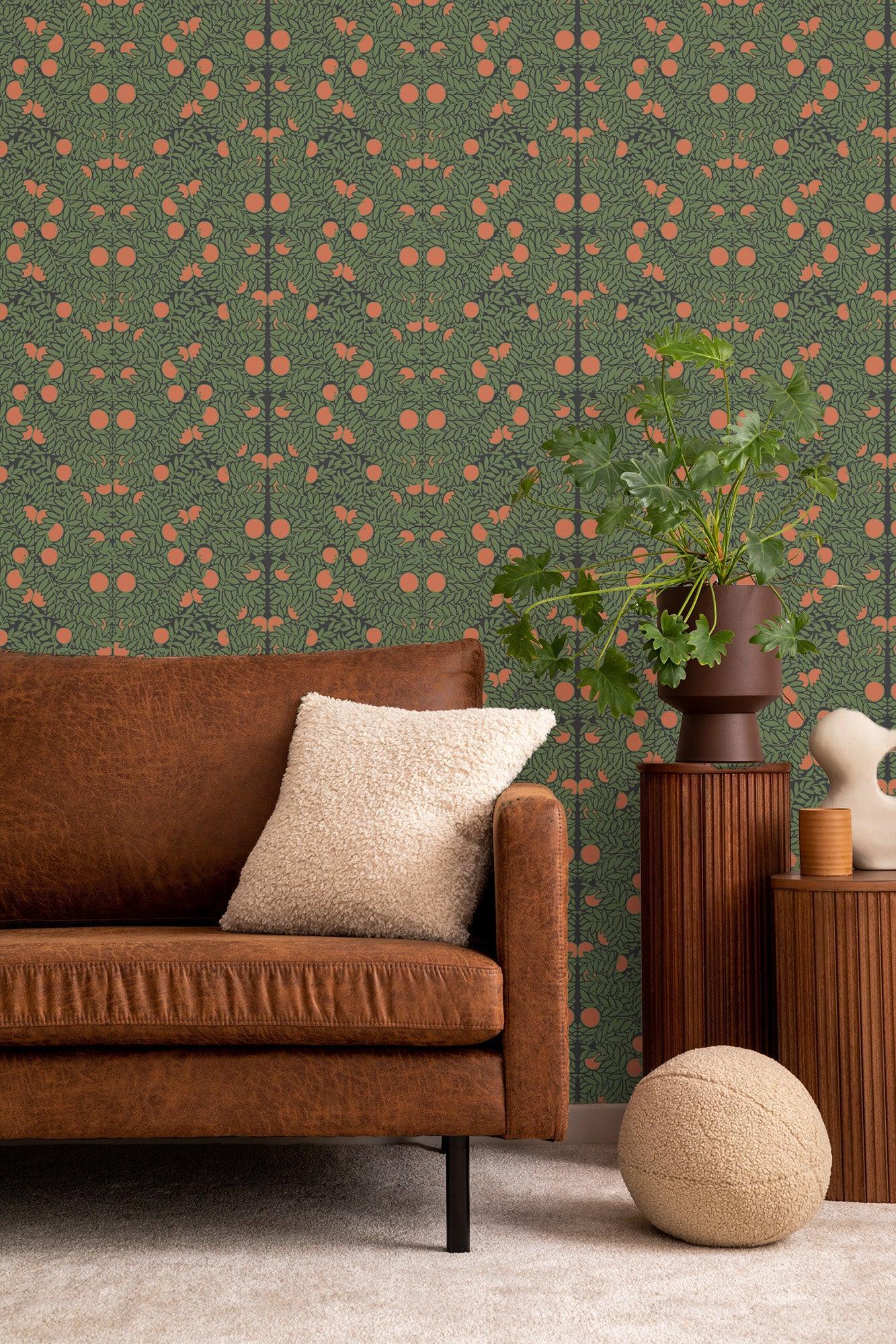 Orange Bush - Forest Floral Wallpaper