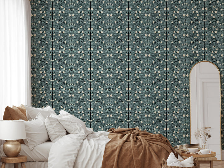 Orange Grove - Blue Cream Floral Wallpaper