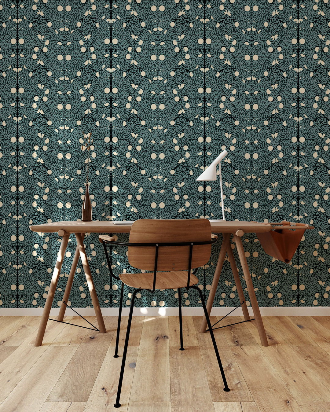 Orange Grove - Blue Cream Floral Wallpaper