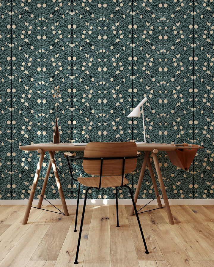 Orange Grove - Blue Cream Floral Wallpaper