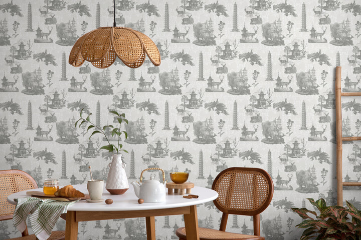 Pagoda Toile - Charcoal Wallpaper