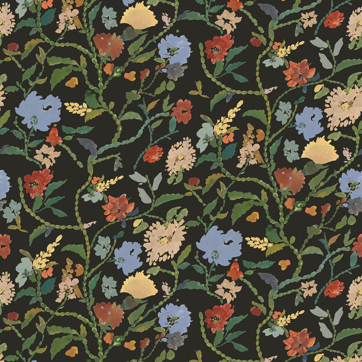 Painted Flower Patch - Midnight Bloom Botanical Wallpaper