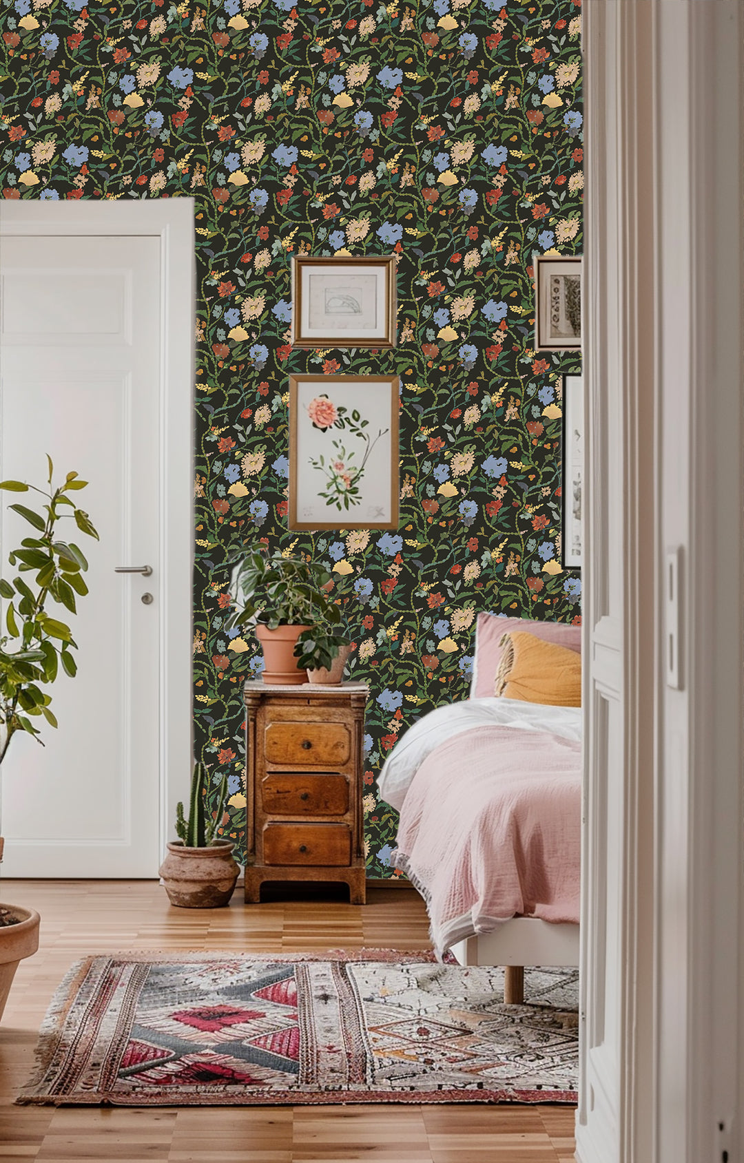 Painted Flower Patch - Midnight Bloom Botanical Wallpaper