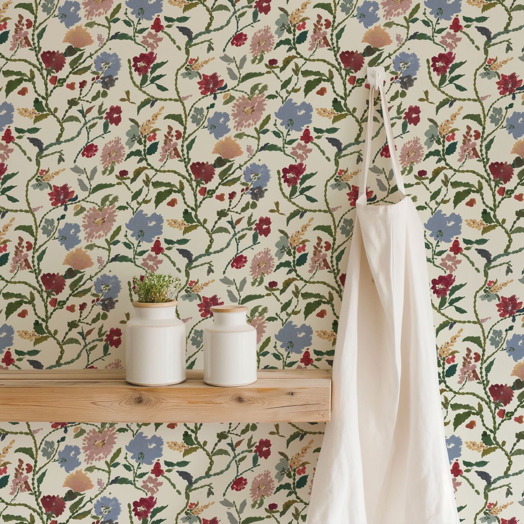 Painted Flower Patch - Morning Bloom Botanical Wallpaper