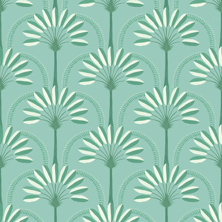 Palm Arches - Tropical Teal Wallpaper