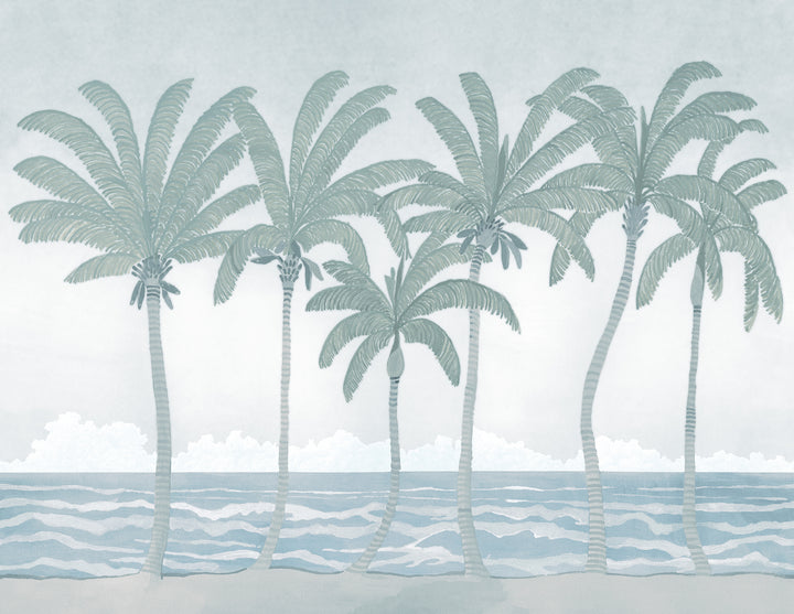 Palm Line Wall Mural - Blue Morning