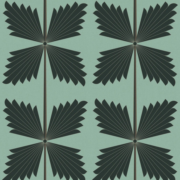Palmetto - Black Teal Wallpaper