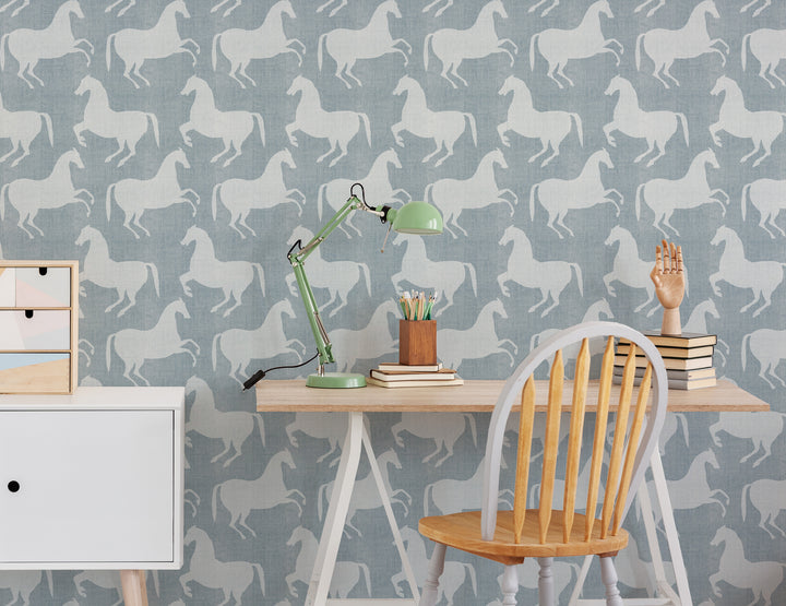 Paper Horses - Pewter Blue Wallpaper