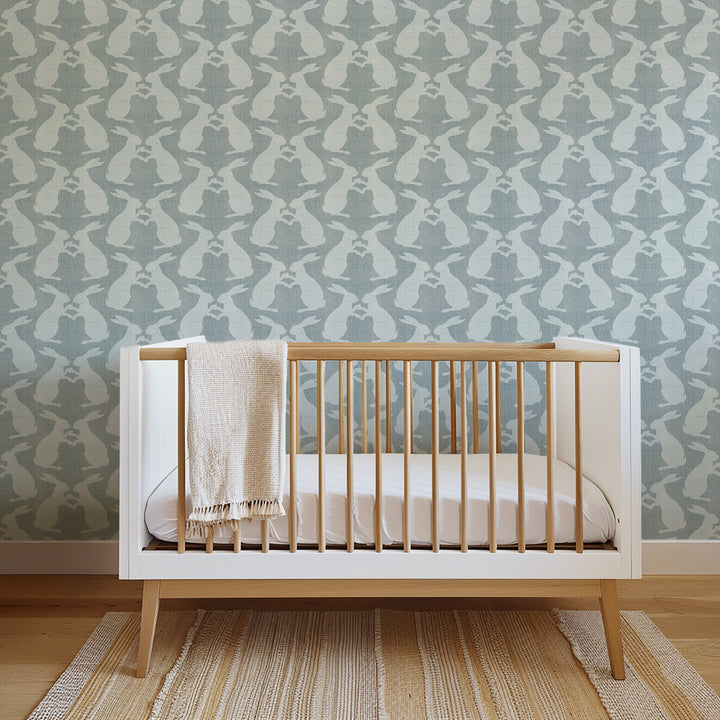 Paper Rabbits - Pewter Blue Wallpaper