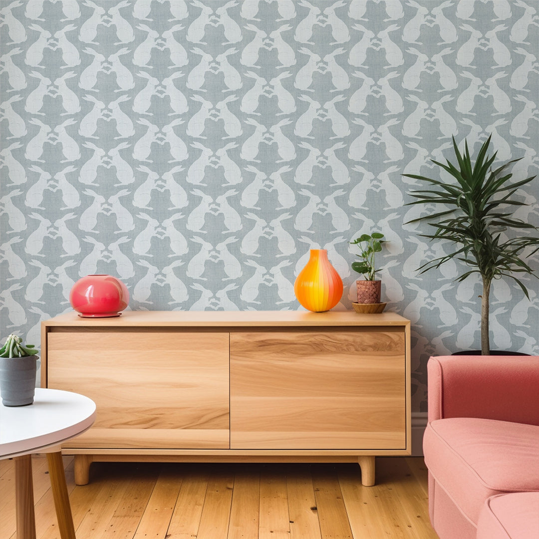 Paper Rabbits - Pewter Blue Wallpaper