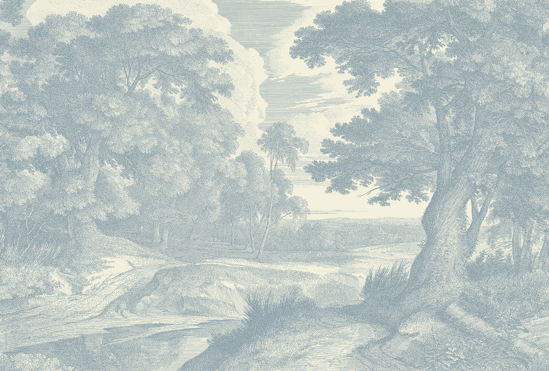 Edge of a Wood Wall Mural - Pale Mineral Blue