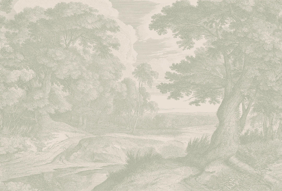 Edge of a Wood Wall Mural - Parchment Sage