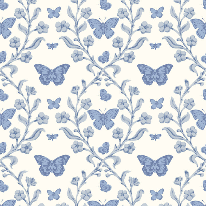 Butterfly Garden - Porcelain Blue Wallpaper
