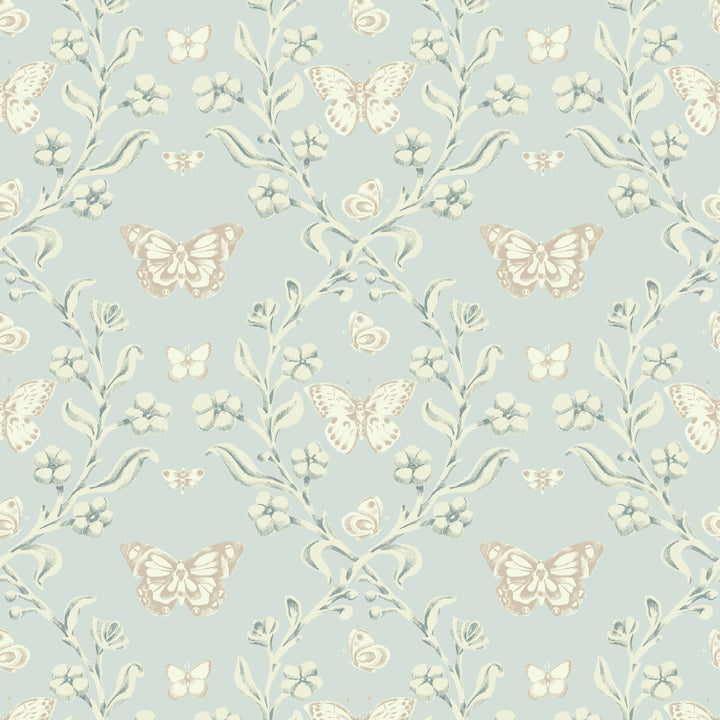 Butterfly Garden - Silvered Blue Wallpaper