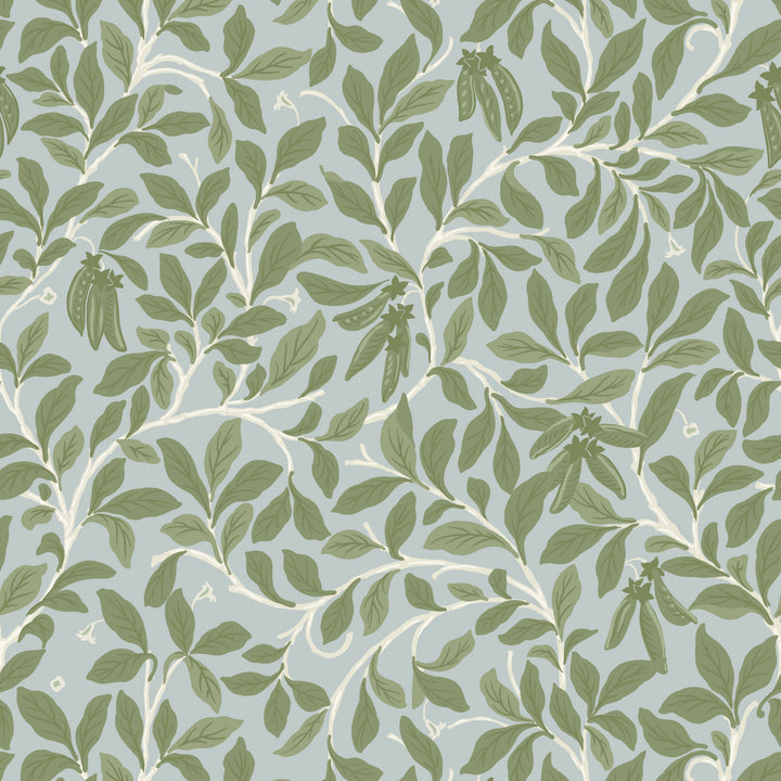 Leaf and Pod - Hazy Blue Wallpaper