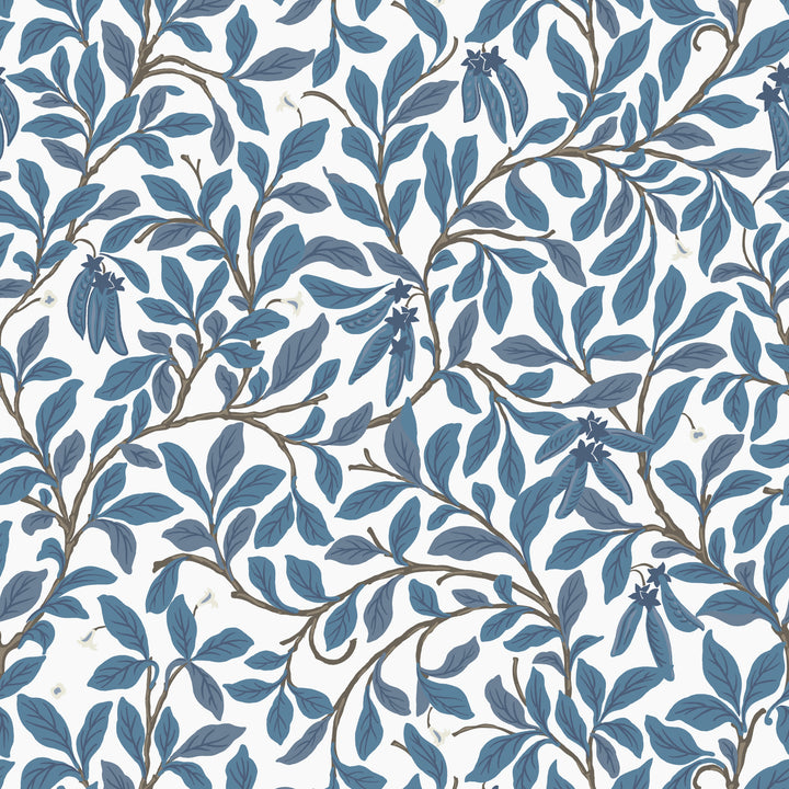 Leaf and Pod - Navy White Wallpaper