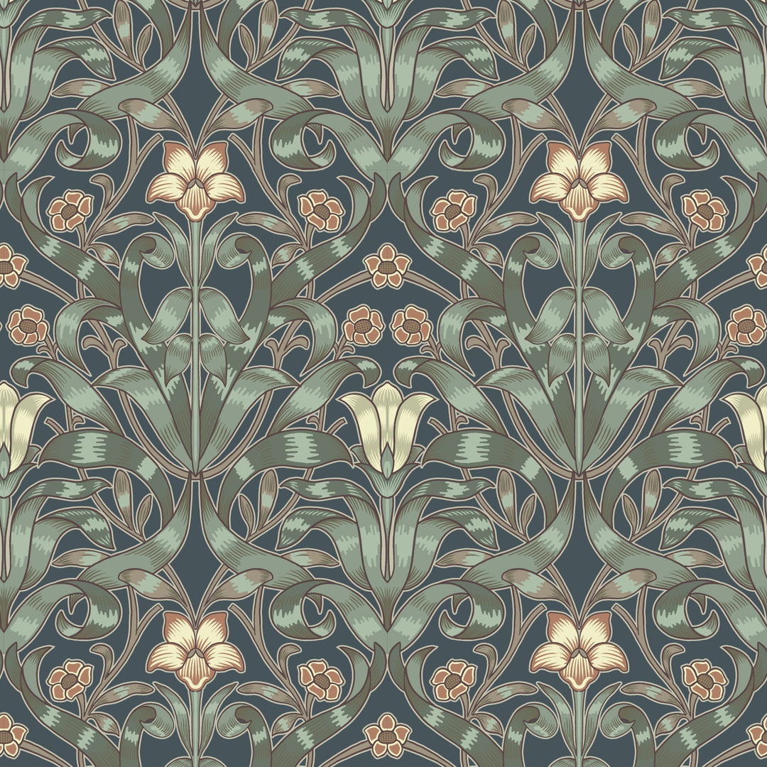 Ribbon Lily - Oxford Blue Wallpaper