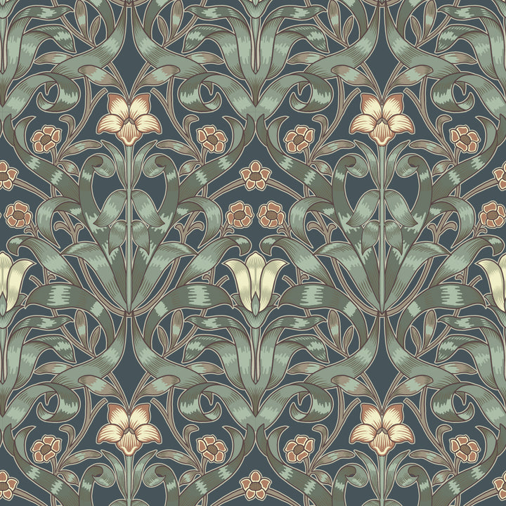 Ribbon Lily - Oxford Blue Wallpaper