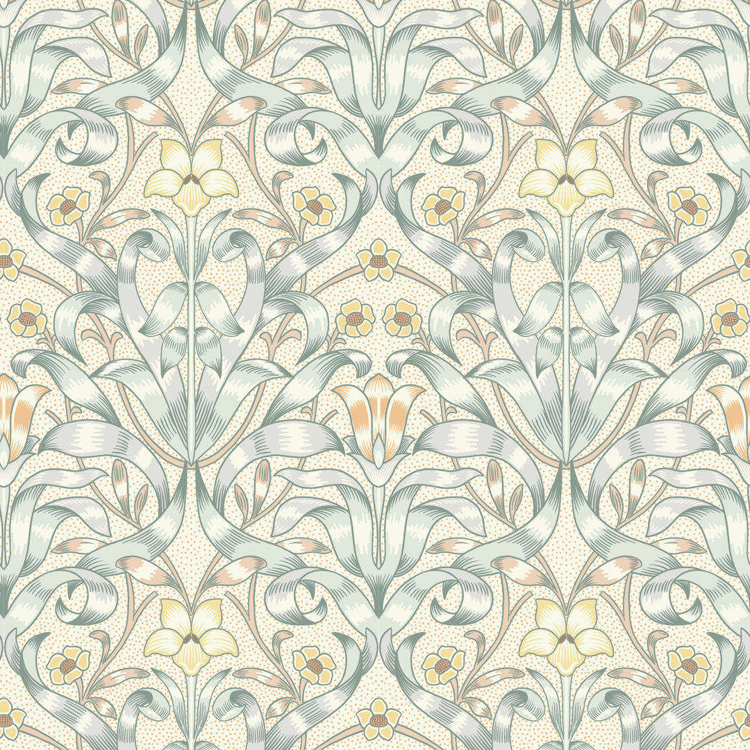 Ribbon Lily - Silvered Blue Wallpaper