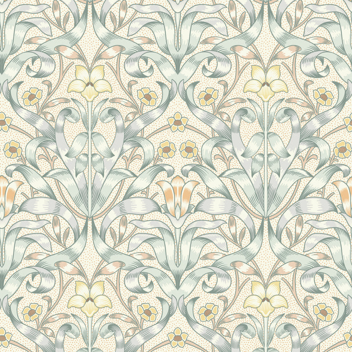 Ribbon Lily - Silvered Blue Wallpaper