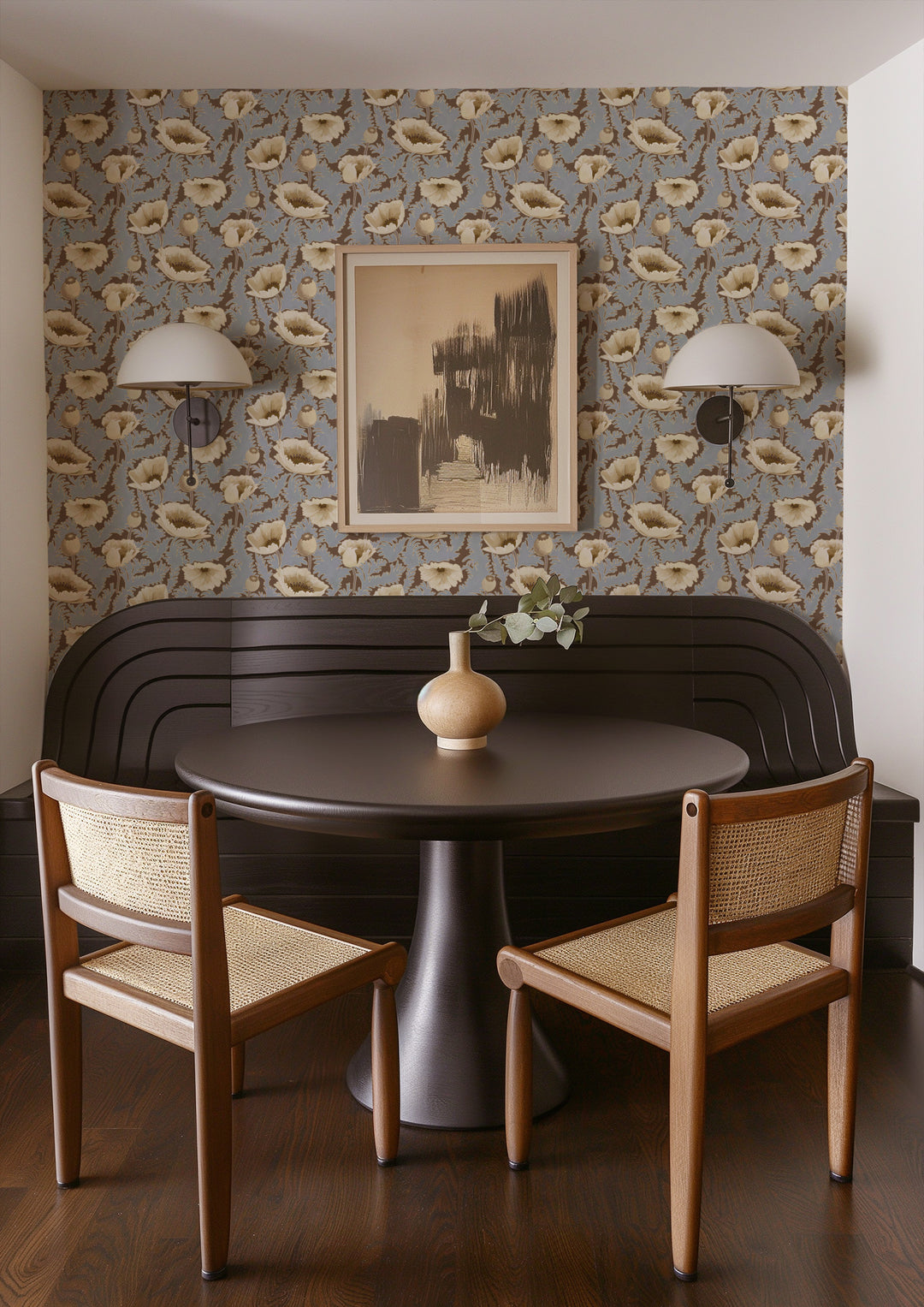 Poppy Bloom - Brownstone Blue Floral Wallpaper