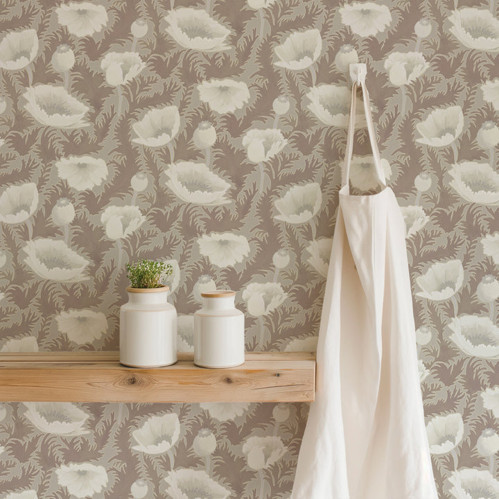 Poppy Bloom - Earthen Taupe Floral Wallpaper