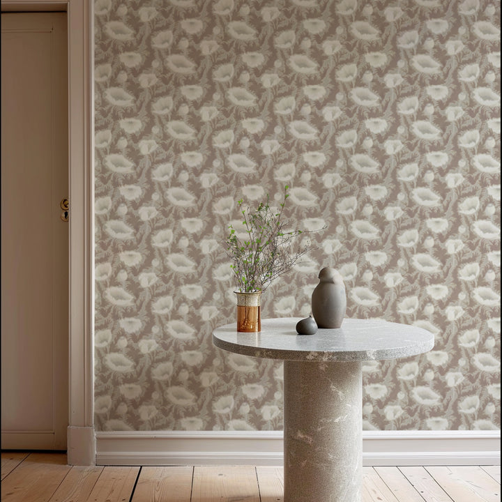 Poppy Bloom - Earthen Taupe Floral Wallpaper