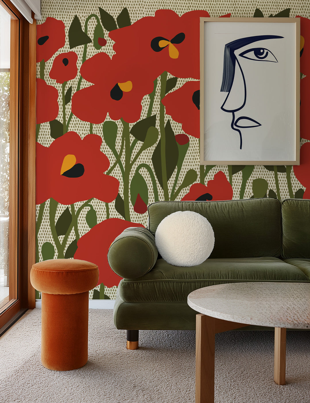 Poppy Fields Floral Wall Mural - Red Horizon