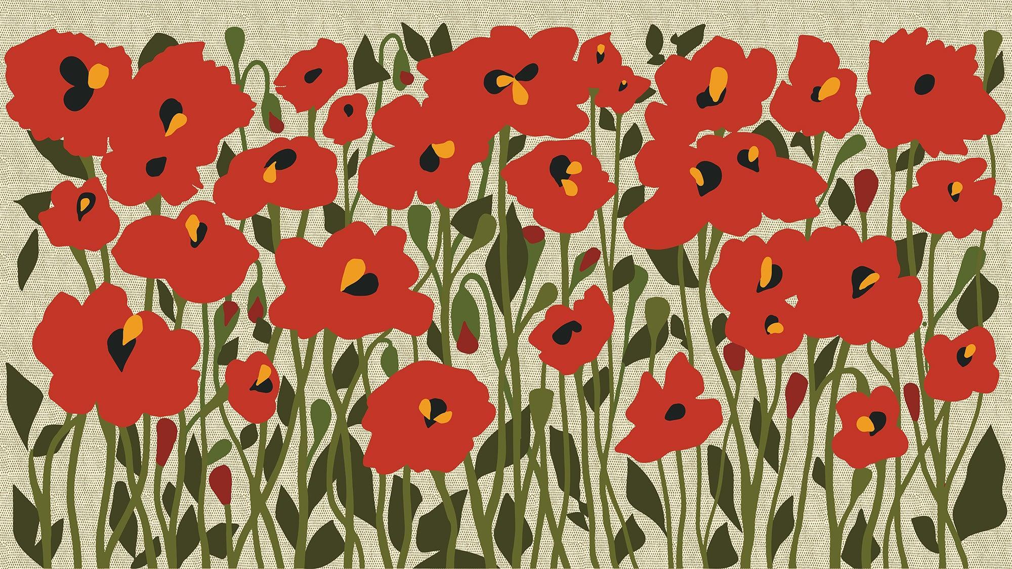 Poppy Fields Floral Wall Mural - Red Horizon - Mitchell Black