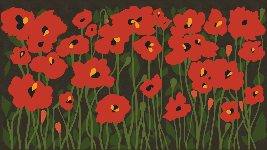 Poppy Fields Floral Wall Mural - Scarlet Shadows