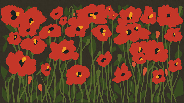 Poppy Fields Floral Wall Mural - Scarlet Shadows