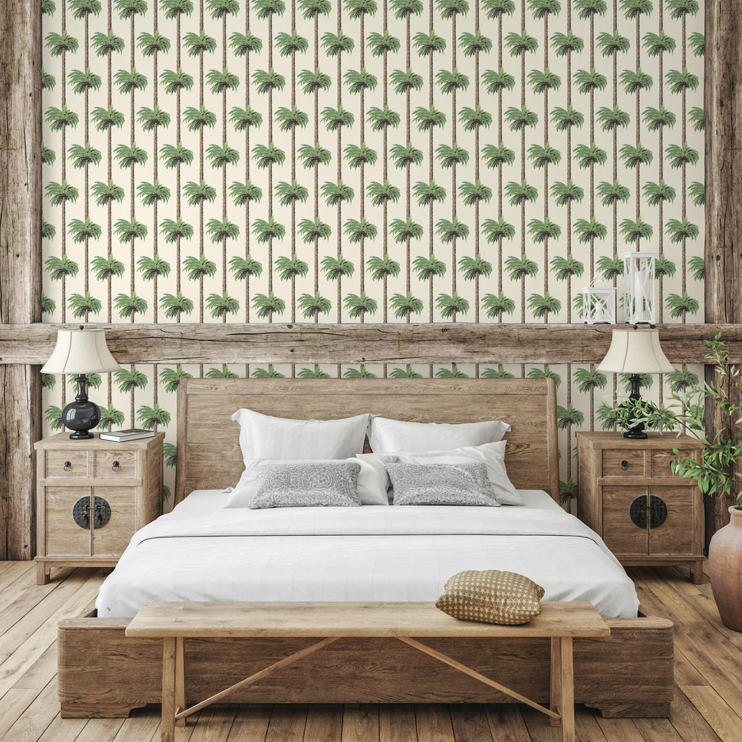 Retro Tiki Palm Trees - Linen Wallpaper
