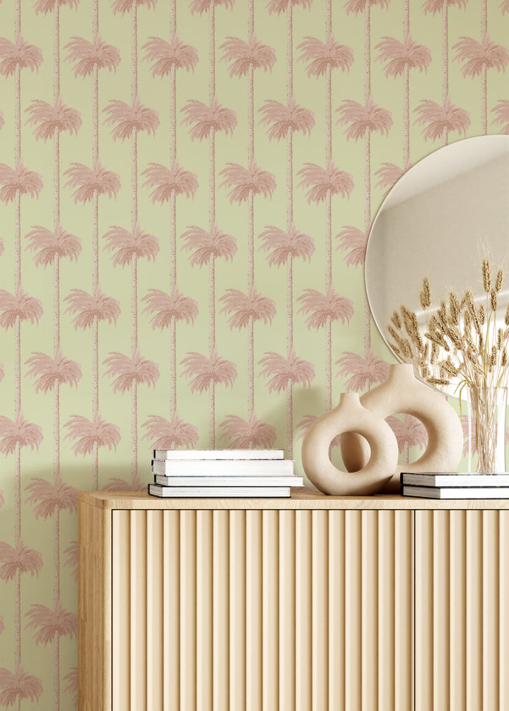 Retro Tiki Palm Trees - Pink Wallpaper