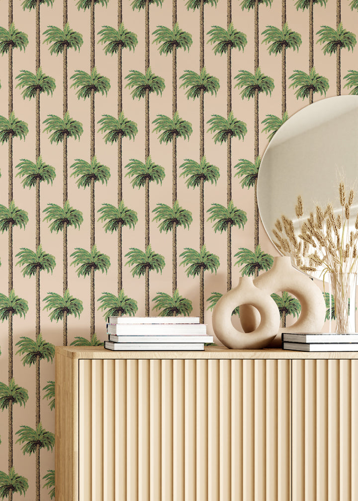 Retro Tiki Palm Trees - Tan Wallpaper