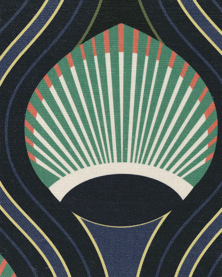 African Art Deco Shell Blue Grasscloth